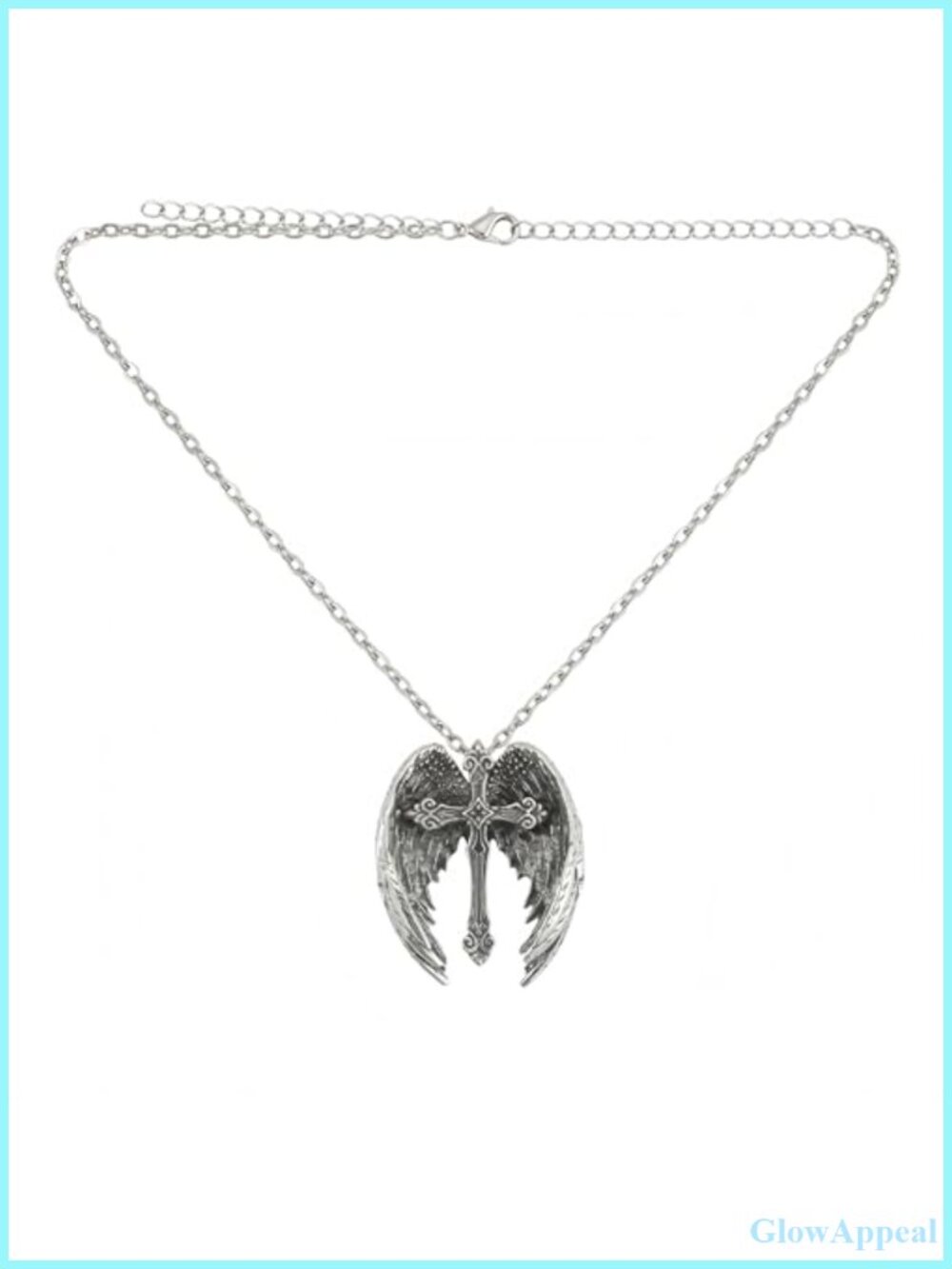 Angel Wing Cross Pendant Necklace Antiqued Silver O-Chain Gothic Layered